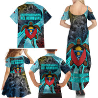 Antigua and Barbuda Sea Turtle Family Matching Summer Maxi Dress and Hawaiian Shirt with Tribal Mandala Design with Ocean Waves and National Flag - Wonder Print Shop