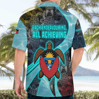 Antigua and Barbuda Sea Turtle Hawaiian Shirt with Tribal Mandala Design with Ocean Waves and National Flag - Wonder Print Shop