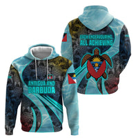 Antigua and Barbuda Sea Turtle Hoodie with Tribal Mandala Design with Ocean Waves and National Flag - Wonder Print Shop