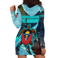 Antigua and Barbuda Sea Turtle Hoodie Dress with Tribal Mandala Design with Ocean Waves and National Flag - Wonder Print Shop