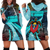 Antigua and Barbuda Sea Turtle Hoodie Dress with Tribal Mandala Design with Ocean Waves and National Flag - Wonder Print Shop