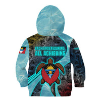 Antigua and Barbuda Sea Turtle Kid Hoodie with Tribal Mandala Design with Ocean Waves and National Flag - Wonder Print Shop