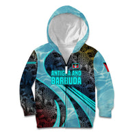 Antigua and Barbuda Sea Turtle Kid Hoodie with Tribal Mandala Design with Ocean Waves and National Flag - Wonder Print Shop