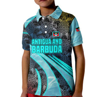 Antigua and Barbuda Sea Turtle Kid Polo Shirt with Tribal Mandala Design with Ocean Waves and National Flag - Wonder Print Shop