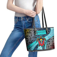 Antigua and Barbuda Sea Turtle Leather Tote Bag with Tribal Mandala Design with Ocean Waves and National Flag - Wonder Print Shop