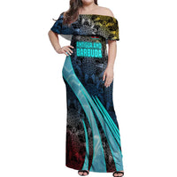 Antigua and Barbuda Sea Turtle Off Shoulder Maxi Dress with Tribal Mandala Design with Ocean Waves and National Flag - Wonder Print Shop