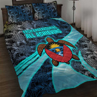 Antigua and Barbuda Sea Turtle Quilt Bed Set with Tribal Mandala Design with Ocean Waves and National Flag - Wonder Print Shop