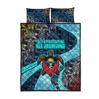 Antigua and Barbuda Sea Turtle Quilt Bed Set with Tribal Mandala Design with Ocean Waves and National Flag - Wonder Print Shop