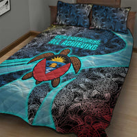 Antigua and Barbuda Sea Turtle Quilt Bed Set with Tribal Mandala Design with Ocean Waves and National Flag - Wonder Print Shop