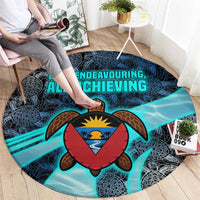 Antigua and Barbuda Sea Turtle Round Carpet with Tribal Mandala Design with Ocean Waves and National Flag - Wonder Print Shop