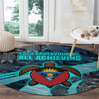 Antigua and Barbuda Sea Turtle Round Carpet with Tribal Mandala Design with Ocean Waves and National Flag - Wonder Print Shop