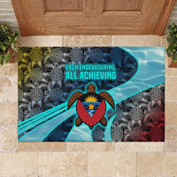 Antigua and Barbuda Sea Turtle Rubber Doormat with Tribal Mandala Design with Ocean Waves and National Flag - Wonder Print Shop