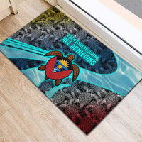 Antigua and Barbuda Sea Turtle Rubber Doormat with Tribal Mandala Design with Ocean Waves and National Flag - Wonder Print Shop