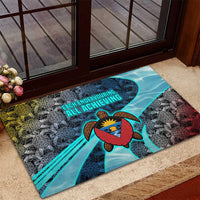 Antigua and Barbuda Sea Turtle Rubber Doormat with Tribal Mandala Design with Ocean Waves and National Flag - Wonder Print Shop
