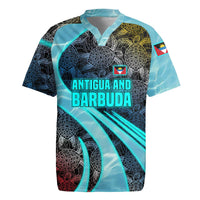 Antigua and Barbuda Sea Turtle Rugby Jersey with Tribal Mandala Design with Ocean Waves and National Flag - Wonder Print Shop