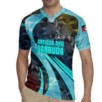 Antigua and Barbuda Sea Turtle Rugby Jersey with Tribal Mandala Design with Ocean Waves and National Flag - Wonder Print Shop