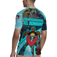 Antigua and Barbuda Sea Turtle Rugby Jersey with Tribal Mandala Design with Ocean Waves and National Flag - Wonder Print Shop