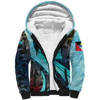 Antigua and Barbuda Sea Turtle Sherpa Hoodie with Tribal Mandala Design with Ocean Waves and National Flag - Wonder Print Shop