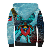 Antigua and Barbuda Sea Turtle Sherpa Hoodie with Tribal Mandala Design with Ocean Waves and National Flag - Wonder Print Shop