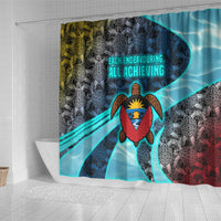 Antigua and Barbuda Sea Turtle Shower Curtain with Tribal Mandala Design with Ocean Waves and National Flag - Wonder Print Shop