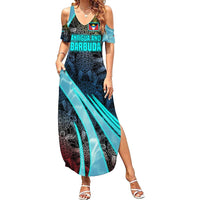 Antigua and Barbuda Sea Turtle Summer Maxi Dress with Tribal Mandala Design with Ocean Waves and National Flag - Wonder Print Shop