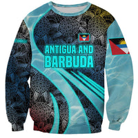 Antigua and Barbuda Sea Turtle Sweatshirt with Tribal Mandala Design with Ocean Waves and National Flag - Wonder Print Shop