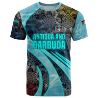 Antigua and Barbuda Sea Turtle T Shirt with Tribal Mandala Design with Ocean Waves and National Flag - Wonder Print Shop