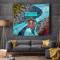 Antigua and Barbuda Sea Turtle Tapestry with Tribal Mandala Design with Ocean Waves and National Flag - Wonder Print Shop