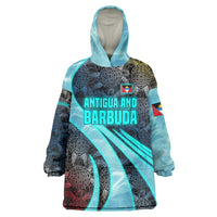 Antigua and Barbuda Sea Turtle Wearable Blanket Hoodie with Tribal Mandala Design with Ocean Waves and National Flag - Wonder Print Shop