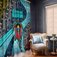 Antigua and Barbuda Sea Turtle Window Curtain with Tribal Mandala Design with Ocean Waves and National Flag - Wonder Print Shop