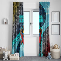 Antigua and Barbuda Sea Turtle Window Curtain with Tribal Mandala Design with Ocean Waves and National Flag - Wonder Print Shop