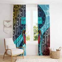 Antigua and Barbuda Sea Turtle Window Curtain with Tribal Mandala Design with Ocean Waves and National Flag - Wonder Print Shop