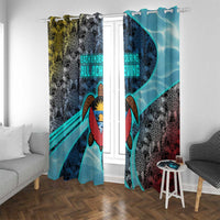 Antigua and Barbuda Sea Turtle Window Curtain with Tribal Mandala Design with Ocean Waves and National Flag - Wonder Print Shop