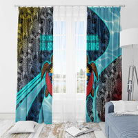 Antigua and Barbuda Sea Turtle Window Curtain with Tribal Mandala Design with Ocean Waves and National Flag - Wonder Print Shop
