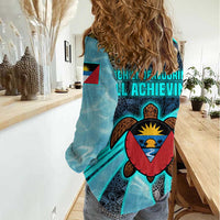 Antigua and Barbuda Sea Turtle Women Casual Shirt with Tribal Mandala Design with Ocean Waves and National Flag - Wonder Print Shop