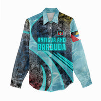 Antigua and Barbuda Sea Turtle Women Casual Shirt with Tribal Mandala Design with Ocean Waves and National Flag - Wonder Print Shop