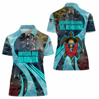 Antigua and Barbuda Sea Turtle Women Polo Shirt with Tribal Mandala Design with Ocean Waves and National Flag - Wonder Print Shop