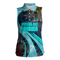 Antigua and Barbuda Sea Turtle Women Sleeveless Polo Shirt with Tribal Mandala Design with Ocean Waves and National Flag - Wonder Print Shop