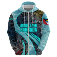 Antigua and Barbuda Sea Turtle Zip Hoodie with Tribal Mandala Design with Ocean Waves and National Flag - Wonder Print Shop