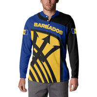 Barbados Flag and Coat of Arms Button Sweatshirt Blue Yellow Black Design with National Symbols - Wonder Print Shop
