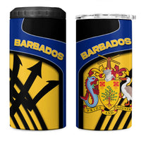 Barbados Flag and Coat of Arms 4 in 1 Can Cooler Tumbler Blue Yellow Black Design with National Symbols - Wonder Print Shop