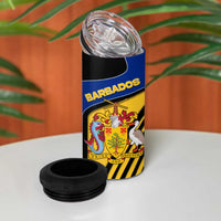 Barbados Flag and Coat of Arms 4 in 1 Can Cooler Tumbler Blue Yellow Black Design with National Symbols - Wonder Print Shop