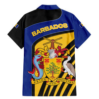 Barbados Flag and Coat of Arms Family Matching Mermaid Dress and Hawaiian Shirt Blue Yellow Black Design with National Symbols - Wonder Print Shop