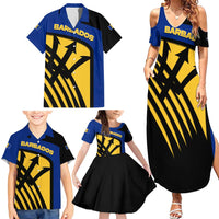 Barbados Flag and Coat of Arms Family Matching Summer Maxi Dress and Hawaiian Shirt Blue Yellow Black Design with National Symbols - Wonder Print Shop