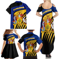 Barbados Flag and Coat of Arms Family Matching Summer Maxi Dress and Hawaiian Shirt Blue Yellow Black Design with National Symbols - Wonder Print Shop