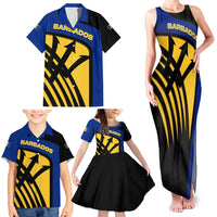 Barbados Flag and Coat of Arms Family Matching Tank Maxi Dress and Hawaiian Shirt Blue Yellow Black Design with National Symbols - Wonder Print Shop