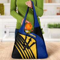 Barbados Flag and Coat of Arms Grocery Bag Blue Yellow Black Design with National Symbols - Wonder Print Shop