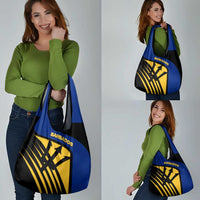 Barbados Flag and Coat of Arms Grocery Bag Blue Yellow Black Design with National Symbols - Wonder Print Shop