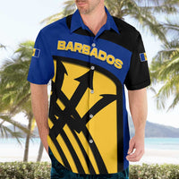 Barbados Flag and Coat of Arms Hawaiian Shirt Blue Yellow Black Design with National Symbols - Wonder Print Shop