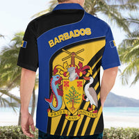 Barbados Flag and Coat of Arms Hawaiian Shirt Blue Yellow Black Design with National Symbols - Wonder Print Shop